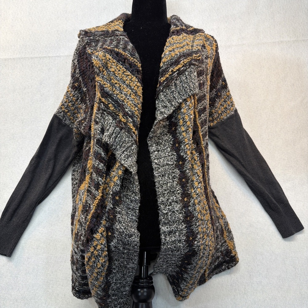 BKE Buckle Lightweight Cardigan Duster Open Sweater Hood Multicolor Womens Med.